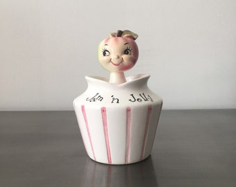 1950s Pixieware Apple Jam ‘n Jelly Jar Lefton // Anthropomorphic Applehead // Holt Howard Norcrest era // 1950s Kitsch Kitchenalia