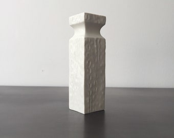 Vintage Sgrafo Modern Vase // Crocodile Texture // White Porcelain // Square Shape // West German Ceramic // Peter Müller