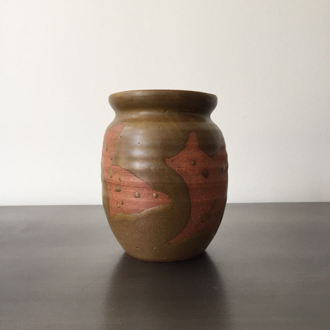 Mid Century Studio Pottery Signed Vase // Hand Thrown Ceramic // Moss ...