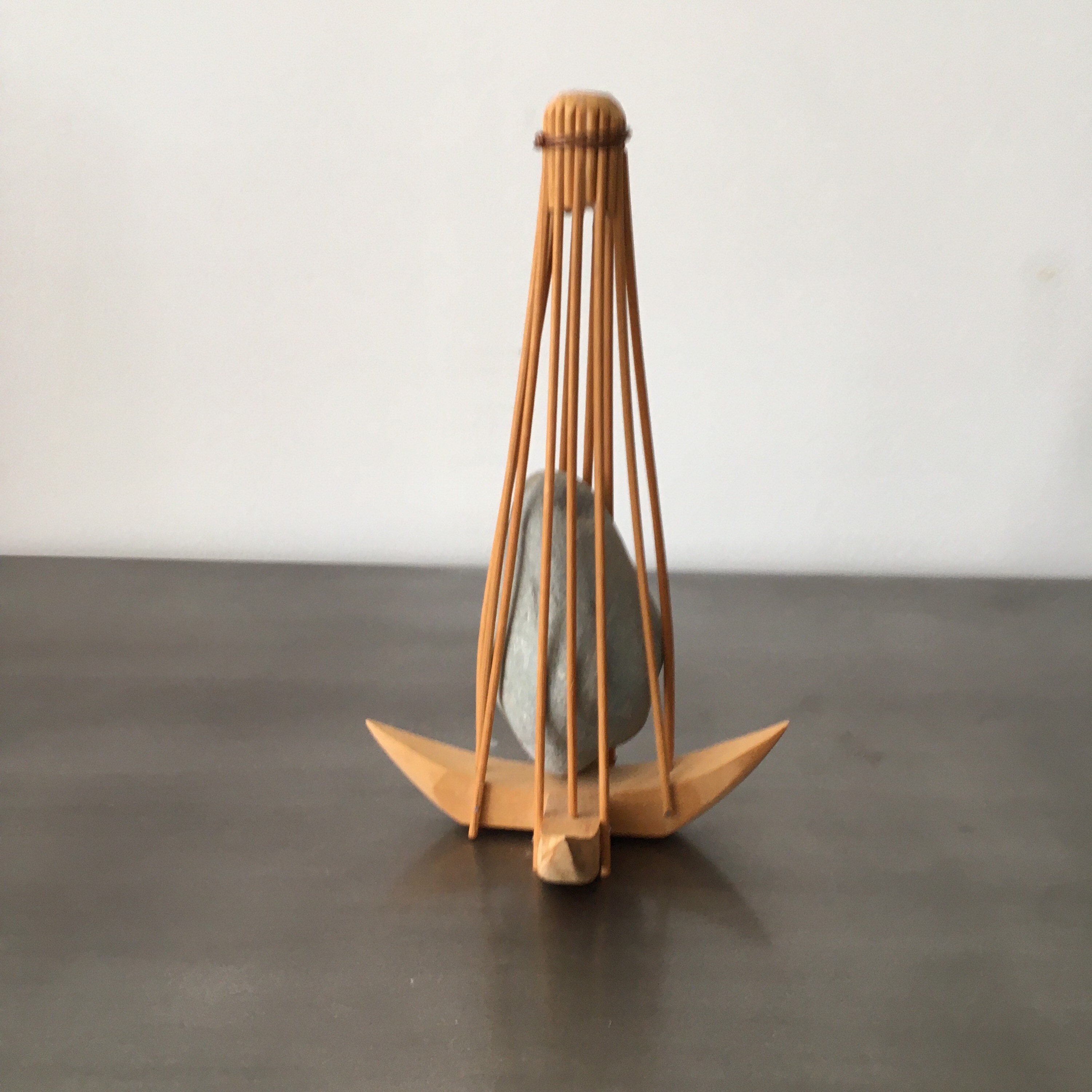 Unusual Wicker and Rock Paperweight // Maritime Killick Anchor // Wabi