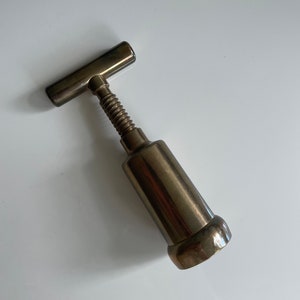 Vintage Italian Brass Corkscrew Bottle Opener | Patinated Brass | Mid Century Bar Cart Barware | Made in Italy