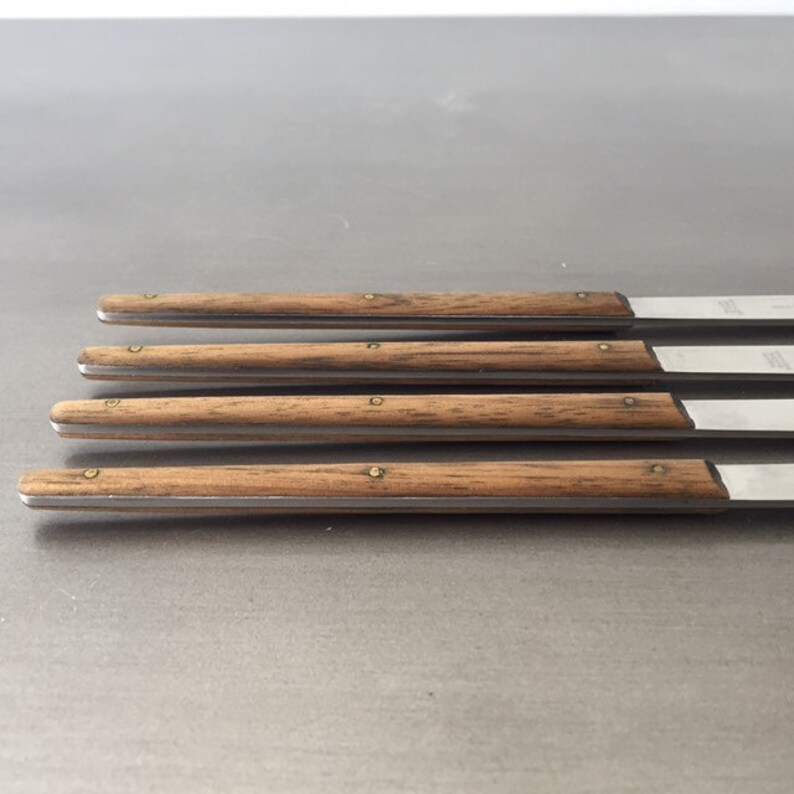 4 Carl Aub\u00f6ck Stainless Steel Rosewood Original Box Mid Century Modern Design Vintage Amboss Austria Fondue Fork Set Four