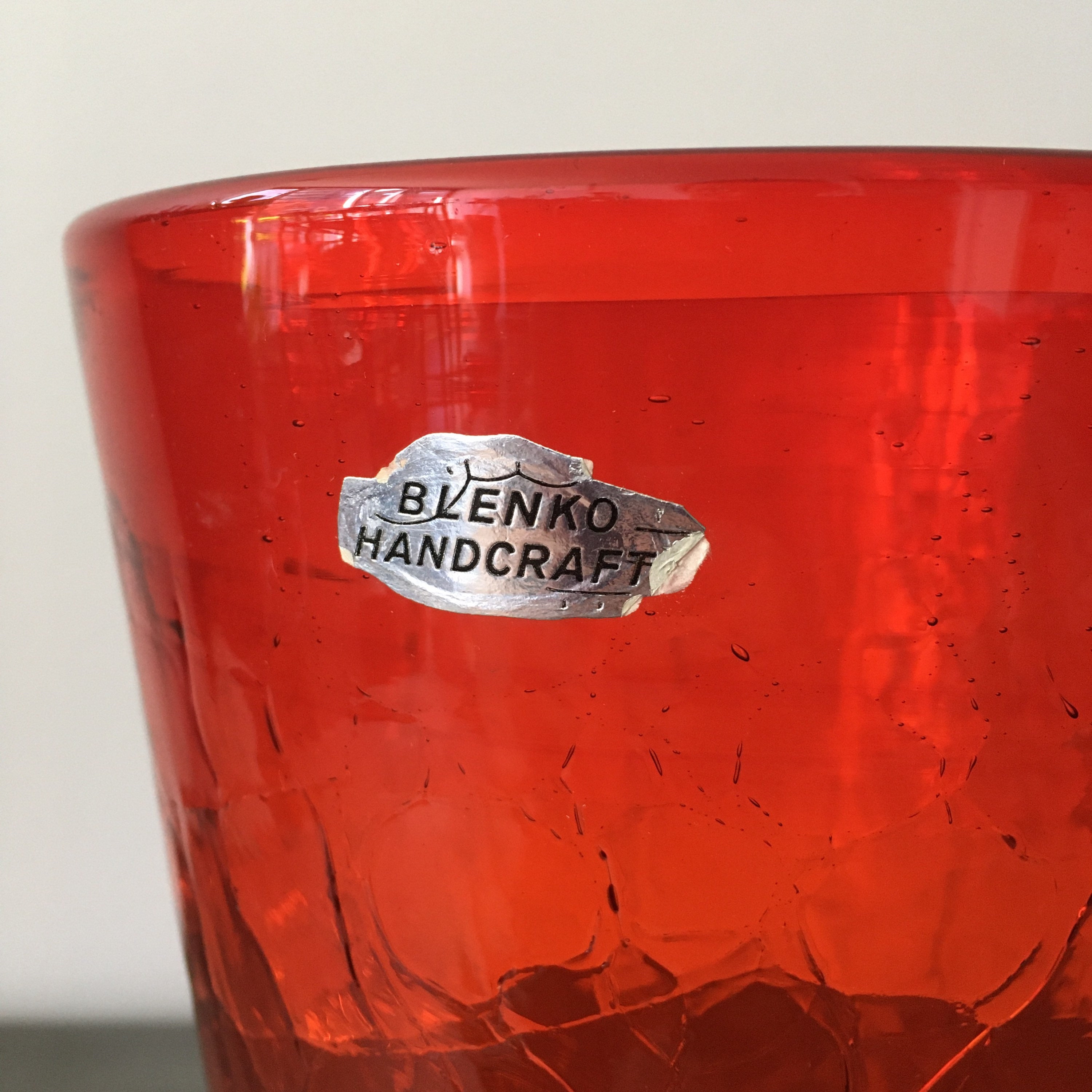 Vintage Blenko Crackle Tangerine Vase 366-M // Wayne Husted // Original ...