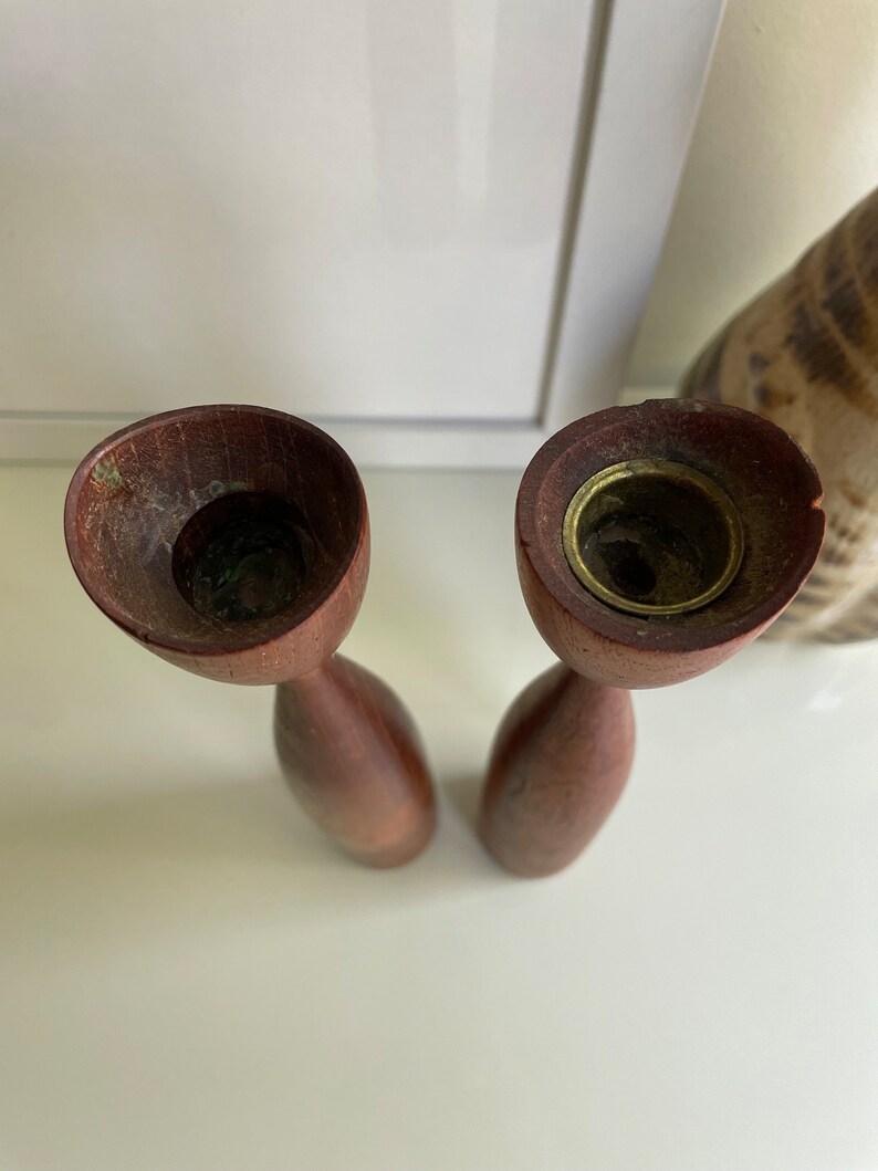 Mid Century Turned Wood Candlestick Pair | Set of Two (2) | Teak Wood ...