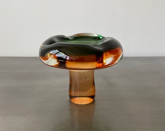 Rare Vintage Murano Mushroom Ashtray Sommerso Glass Round | Key Bowl Jewelry Catchall | Green Amber Clear | Mid Century Italian Design