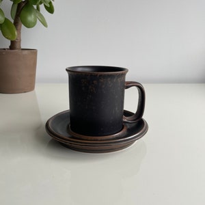 Rare Vintage Arabia Finland Ruska D Wide Handle Mug and Saucer | Ulla Procope | Brown Stoneware Ceramic | Finnish Mid Century Modern