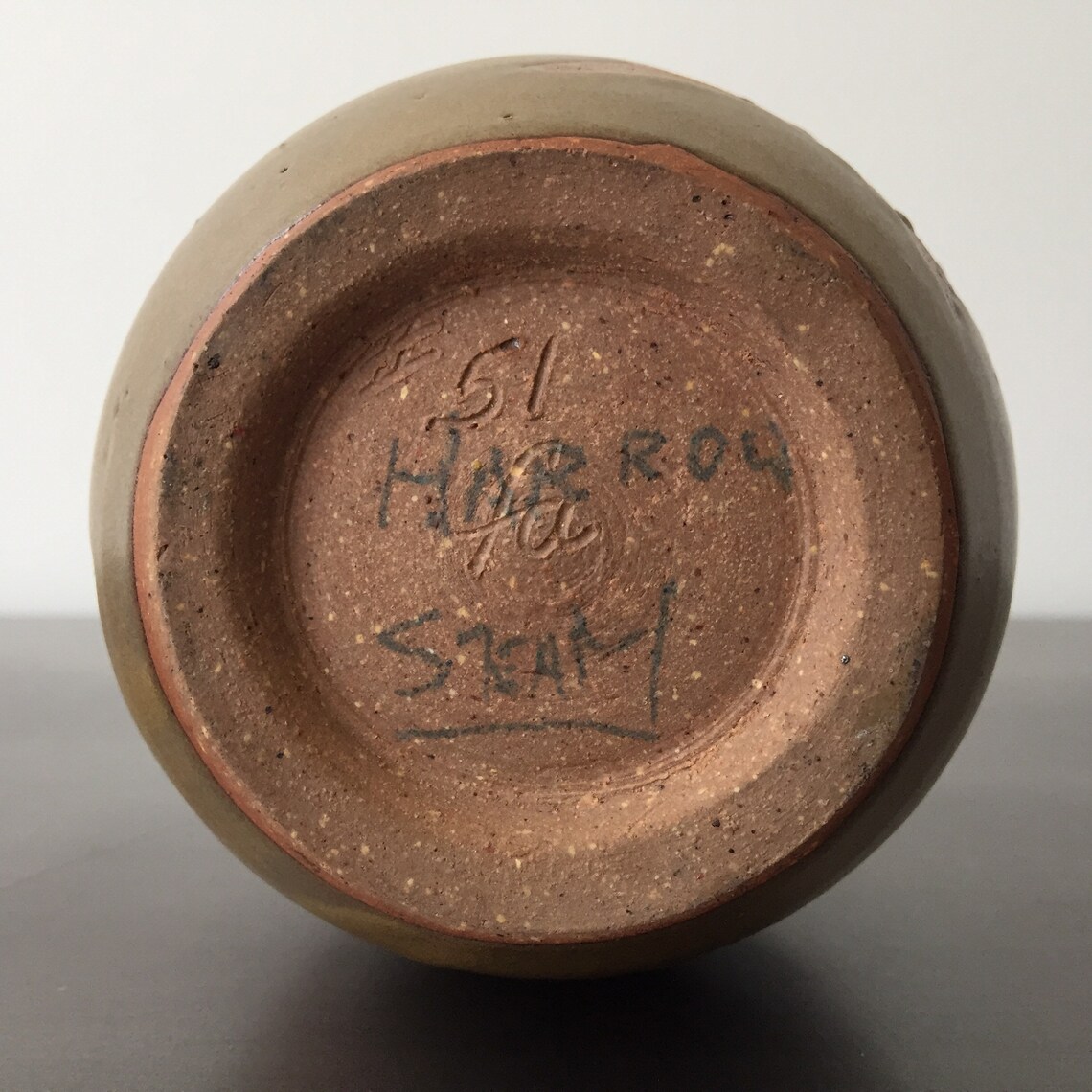 Mid Century Studio Pottery Signed Vase // Hand Thrown Ceramic // Moss ...