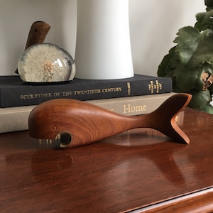 Vintage 1950s Danish Teak Whale Bottle Opener // Brass Cap Lifter // Arne Basse Kay Bojesen Interest