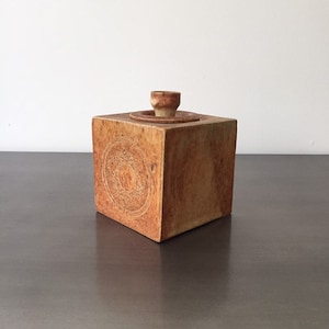 Mid Century Cube Shaped Studio Pottery Lidded Stash Pot | Geometric Square Storage Box Jar | Artist Signed Ceramic