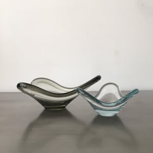 Vintage Holmegaard Akva Bowl Dish Set // Per Lütken // Smoke & Blue Aqua Glass Series // Danish Design