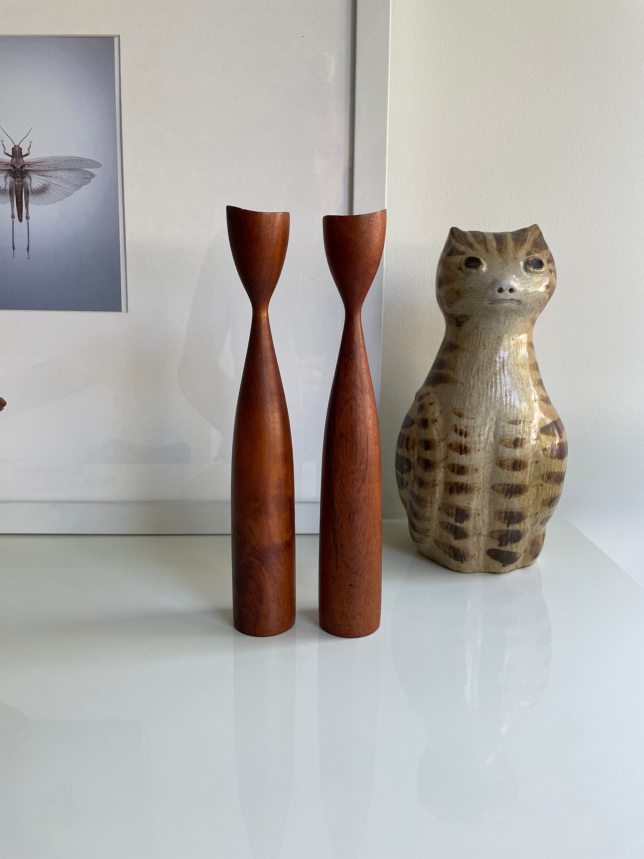 Mid Century Turned Wood Candlestick Pair | Set of Two (2) | Teak Wood ...