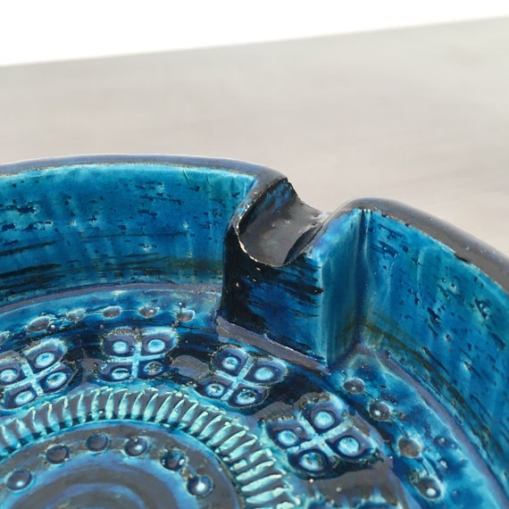 Mid Century Modern Bitossi Rimini Blue Ceramic Ashtray Catchall