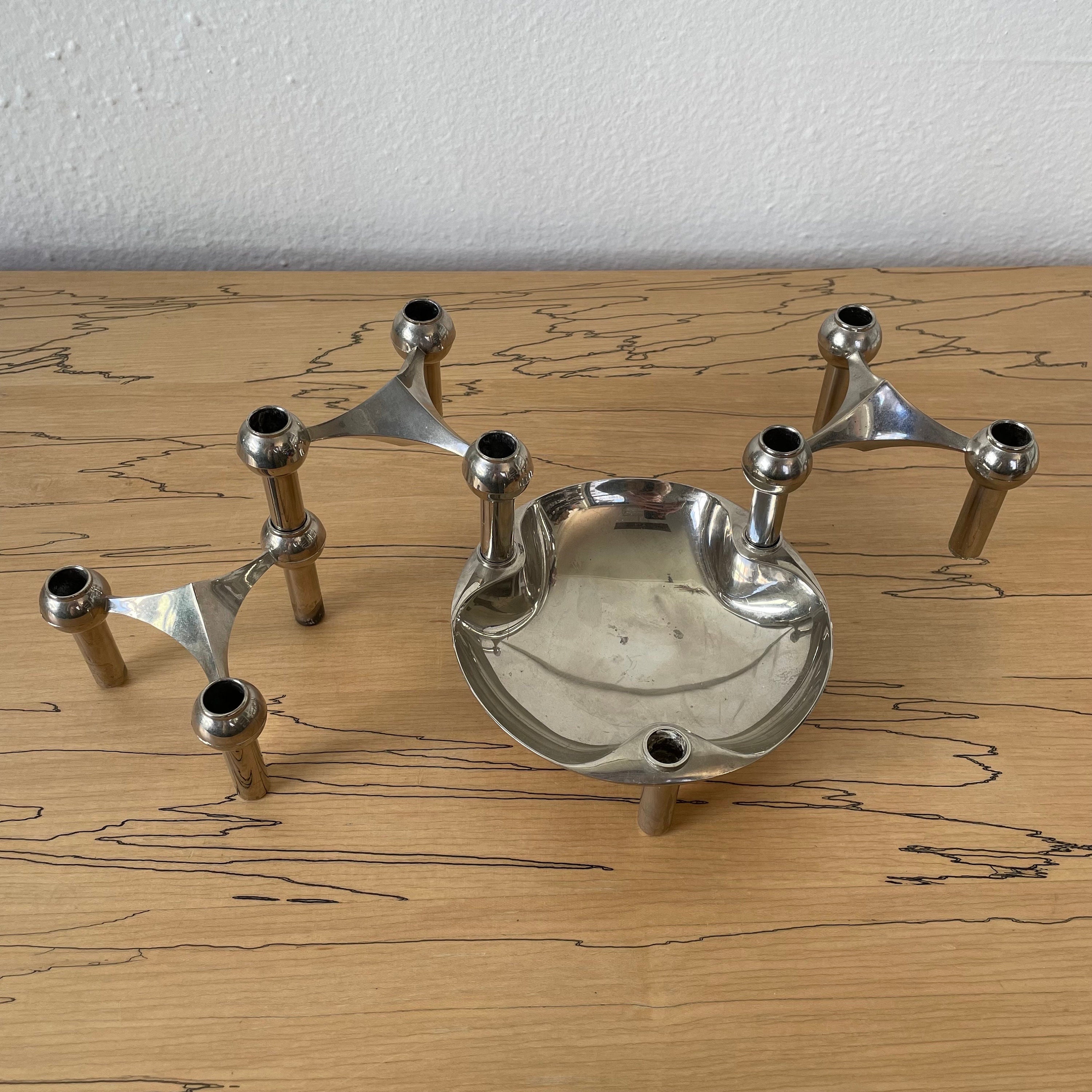 Vintage Chrome Nagel Modular Candleholders With Bowl Dish Vintage Chrome Nagel Modular Candleholders With Bowl Dish