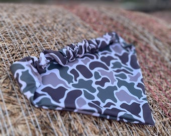 Duck Camo Dog Scrunchie Bandana: Easy-On Swimwear Fabric