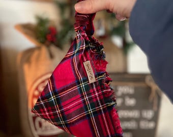 Christmas Plaid Fringe Scrunchie Bandana | Dog Scarf | Dog Wear | Dog Bandana | Dog Adventures | Dog Outfits | Christmas Dog Bandana