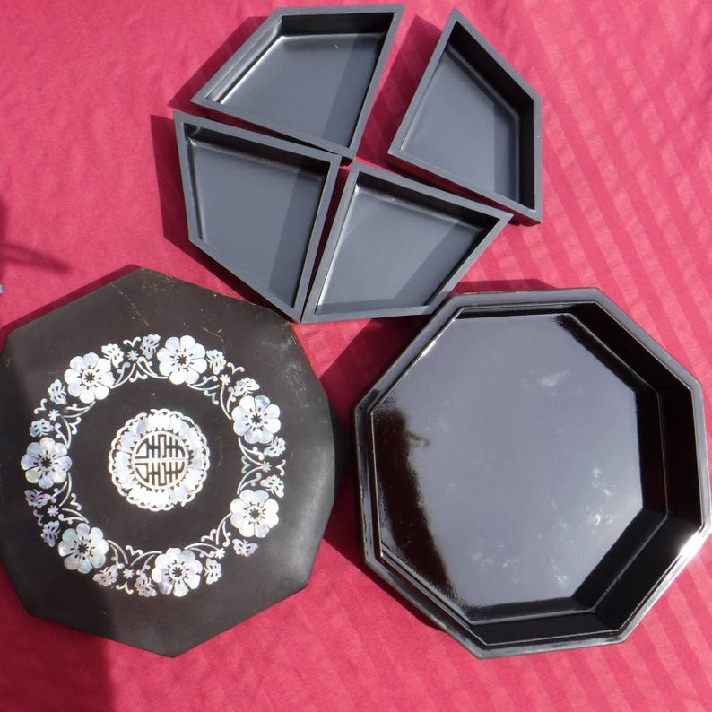 Vintage Octagonal Jewelry Trinket Box Mother of Pearl Home decor Collectible Repurpose Memory Box Dresser Box