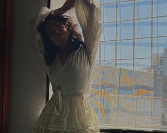 Organic Cotton Wrap Dress: Micro Length, Gauze Fabric, Handmade Fit
