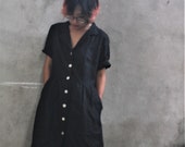 Customize pure linen casual collared dress, shirtwaist linen dress, Loose linen dress with pockets