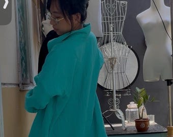 Custom Gauze Cotton Boyfriend Shirt: Soft Long Sleeve Loungewear