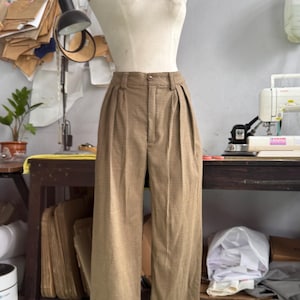 Custom Wool Ankle Length Trousers: Elegant Winter Classic Wool Tweed Pants High-Waist Trousers Hide Belly Well