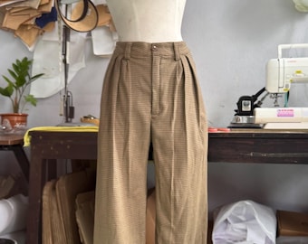 Custom Wool Ankle Length Trousers: Elegant Winter Classic Wool Tweed Pants High-Waist Trousers Hide Belly Well