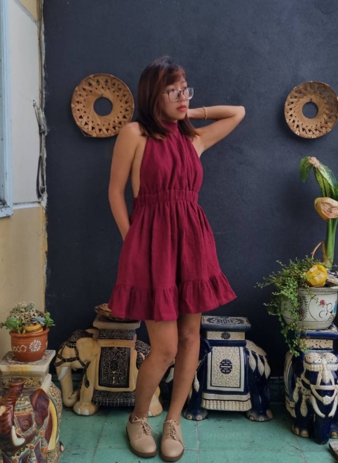 Custom Sexy Organic Cotton Dress Halter Neck Mini Dress Muslin Etsy