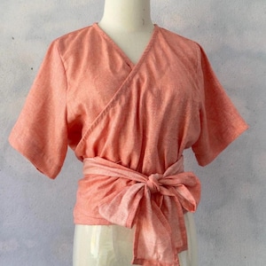 customize Short Sleeves Wrap Top, Linen Wraparound Blouse  Wrap Crop Top Wrap Tank Top Linen Wrap Top Gifts For Her