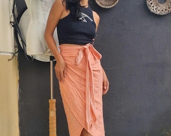 Custom Linen Wrap Skirt: Elegant Mid-Calf Tulip Skirt