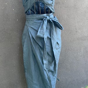 Custom Linen Wrap Skirt: Elegant Mid-Calf Tulip Skirt