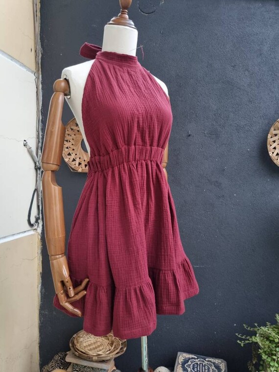 Custom Sexy Organic Cotton Dress Halter Neck Mini Dress Muslin Etsy