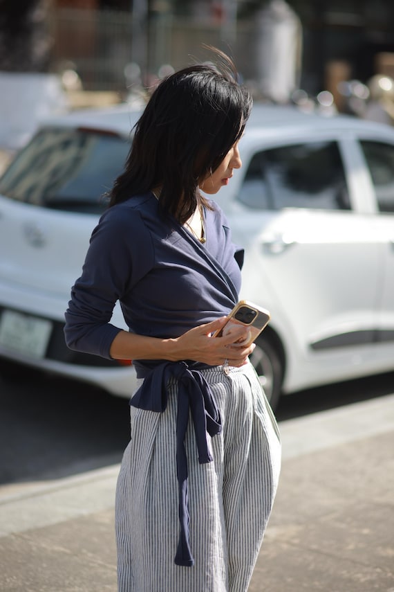 Ribbed Cotton Crop Top: Long Sleeve Jersey Blouse Yoga Tank Easy