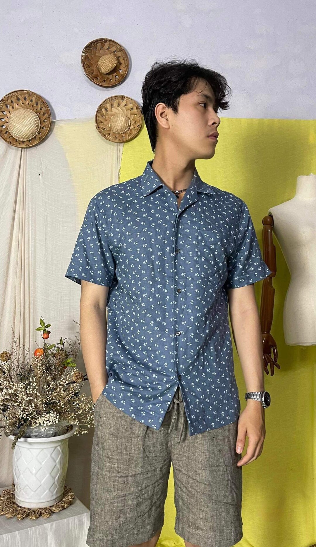 Customize Linen Fitted Summer Shirt for Man Short Sleeves Man Shirt