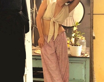 Custom Linen Beach Trousers: Lightweight, Wide Leg, Adjustable Waist Pants