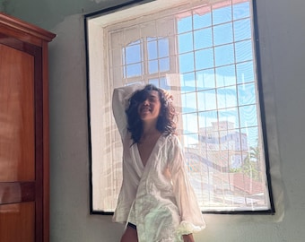 Custom Organic Cotton Micro Length Wrap Dress, Gauze Bath Robe