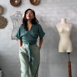 Organic Cotton Gauze Wrap Crop Top: Fluffy Wraparound Blouse