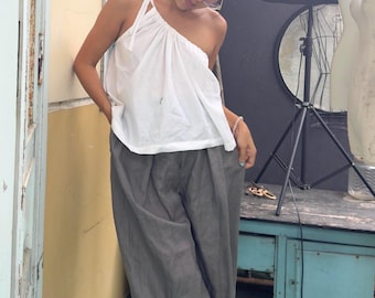 Custom One Shoulder Linen Blouse: Summer Top Adjust by your once