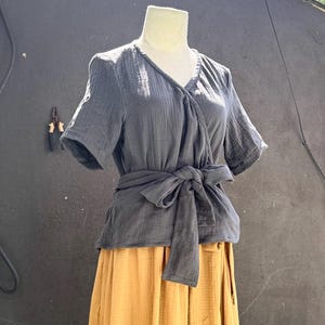 Organic Cotton Wrap Blouse: Double Gauze Muslin Crop Top