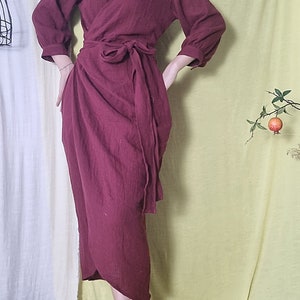 Custom Tulip Wrap Dress 3/4 Sleeves Gauze Cotton Wrap Dress Organic Cotton Weeding Dress Boho Muslin Cotton Dress Bridesmaids Wrap Dress