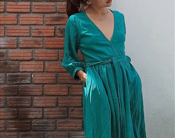 Cotton Double Layer Gauze Wrap Dress / Elastic Band Waist / Long Sleeve  With Elastic Band Cuff / Customizable Length / Minimalist Dress - Etsy