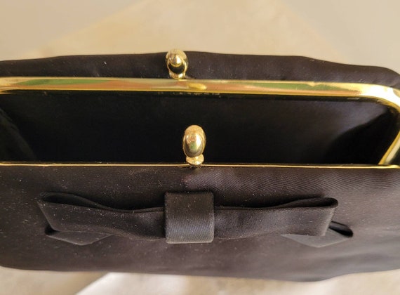 Vintage Black Taffeta Clutch Handbag with Bow c.1… - image 8