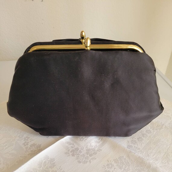 Vintage Black Taffeta Clutch Handbag with Bow c.1… - image 9