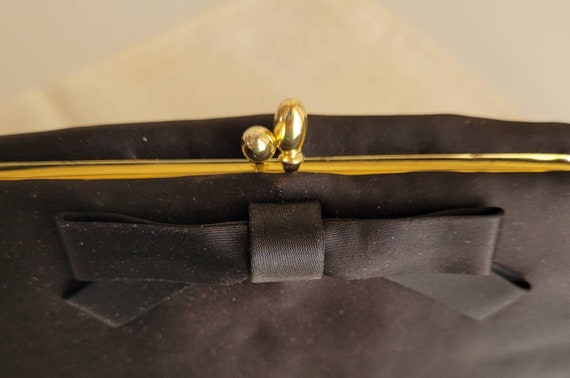 Vintage Black Taffeta Clutch Handbag with Bow c.1… - image 2