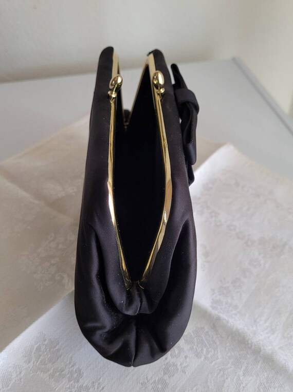 Vintage Black Taffeta Clutch Handbag with Bow c.1… - image 6