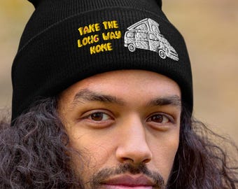 Take the Long Way Home Cuffed Beanie Touque Vanlife Van Life People Pop Top Camper Vehicle Car Truck Camping