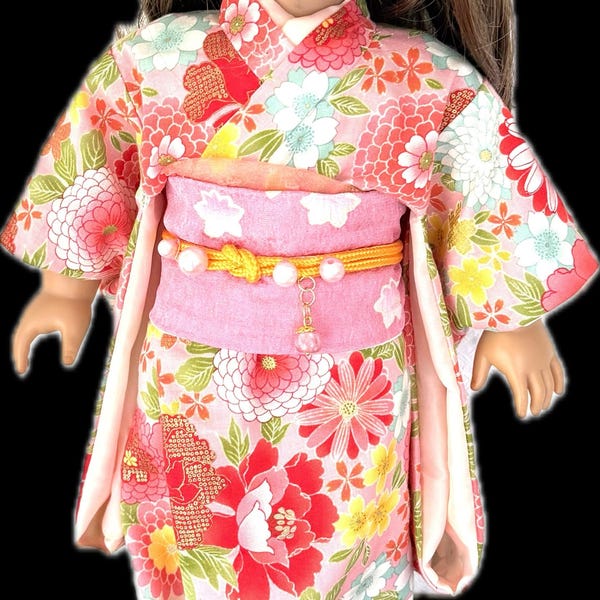 Kimono estampado de algodón puro de fabricación japonesa para muñeca de 18 pulgadas
