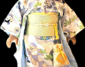 Japanese-made summer kimono in a traditional Japanese-style printed cotton fabric