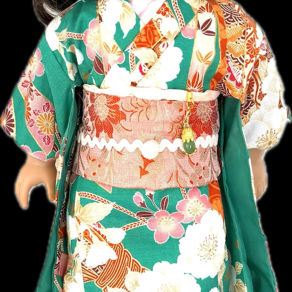 Kimono de algodón puro de fabricación japonesa con estampados tradicionales japoneses para muñecas de 18 pulgadas.