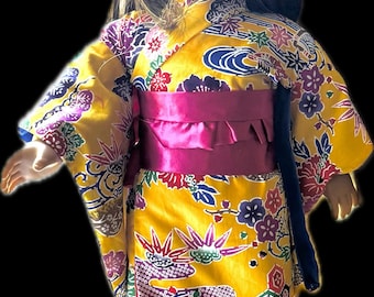 An 18-inch doll’s kimono made from Japanese floral cotton fabric