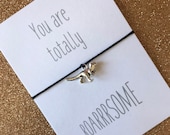 You are totally roarrsome dinosaur friendship / wish bracelet with backing card, hand made gift, choice of colours