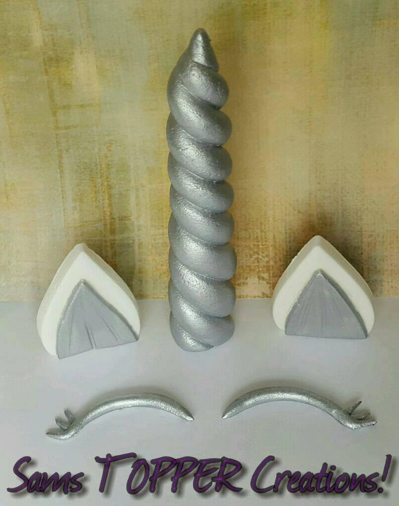 Edible Fondant Unicorn Horn Ears and Eyes Cake Topper set | Etsy